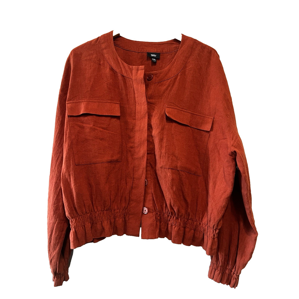 Womens Utility Bomber linen blend terracotta transitional Jacket Shacket XXL - Picture 2 of 8
